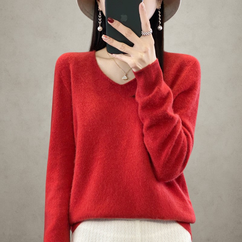 Women's Wool V-neck Pullover Sweater