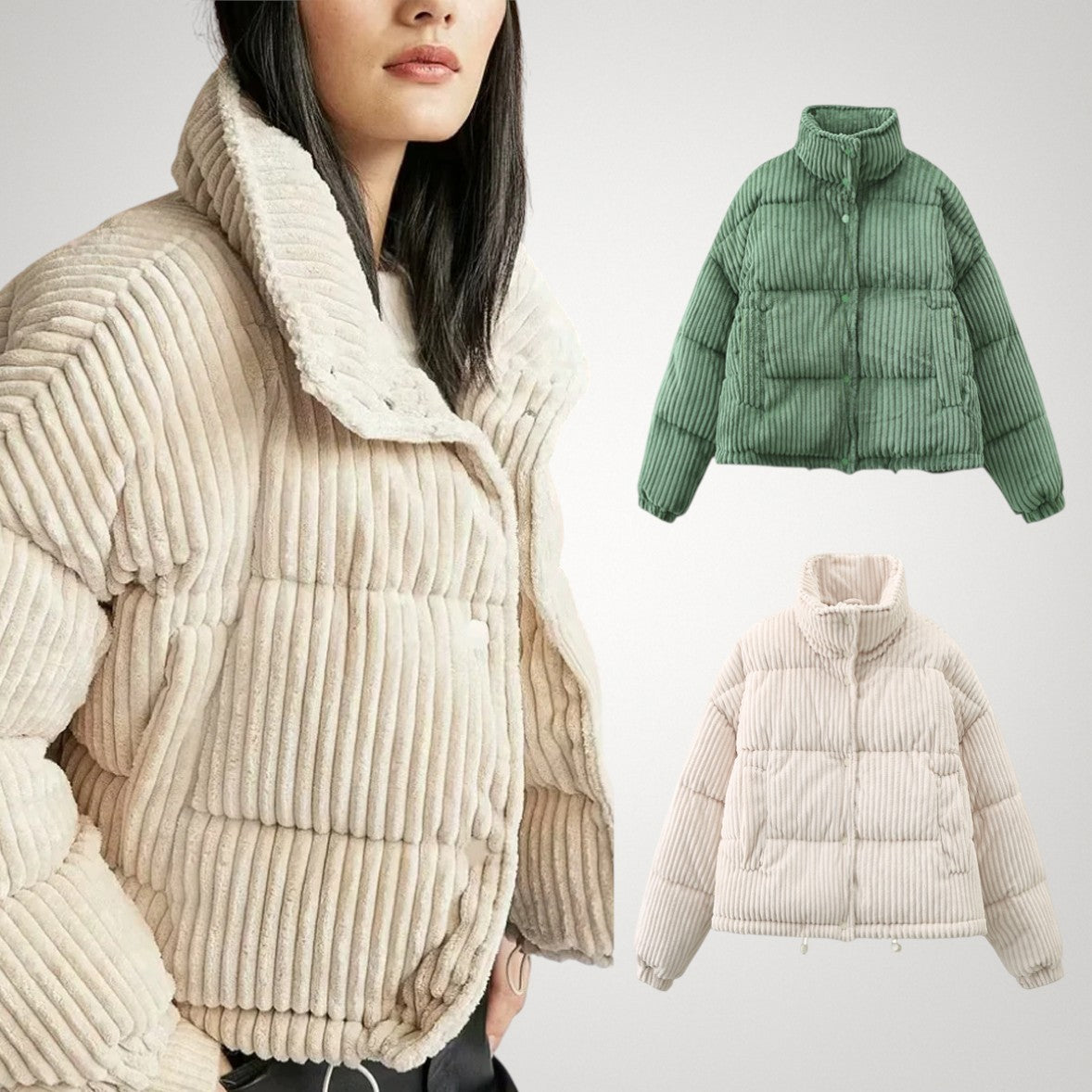 Women's Short Corduroy Puffer Jacket